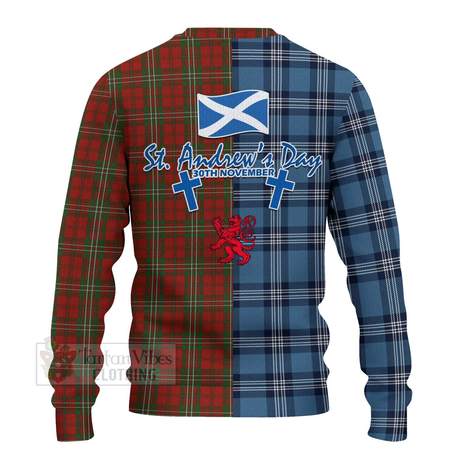 Tartan Vibes Clothing Scott Tartan Knitted Sweater Happy St. Andrew's Day Half Tartan Style