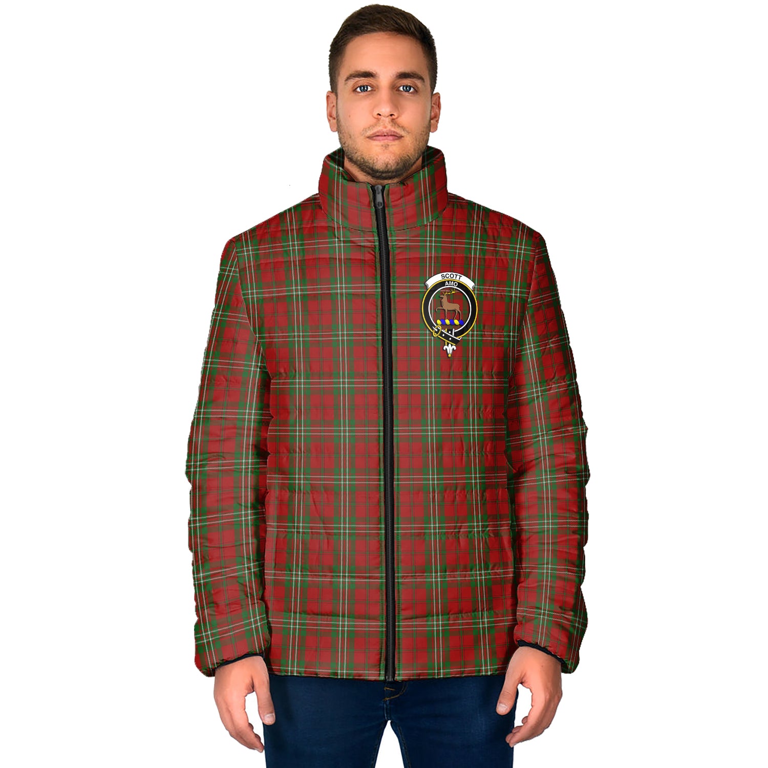 Scott Tartan Padded Jacket with Family Crest - Tartan Vibes Clothing