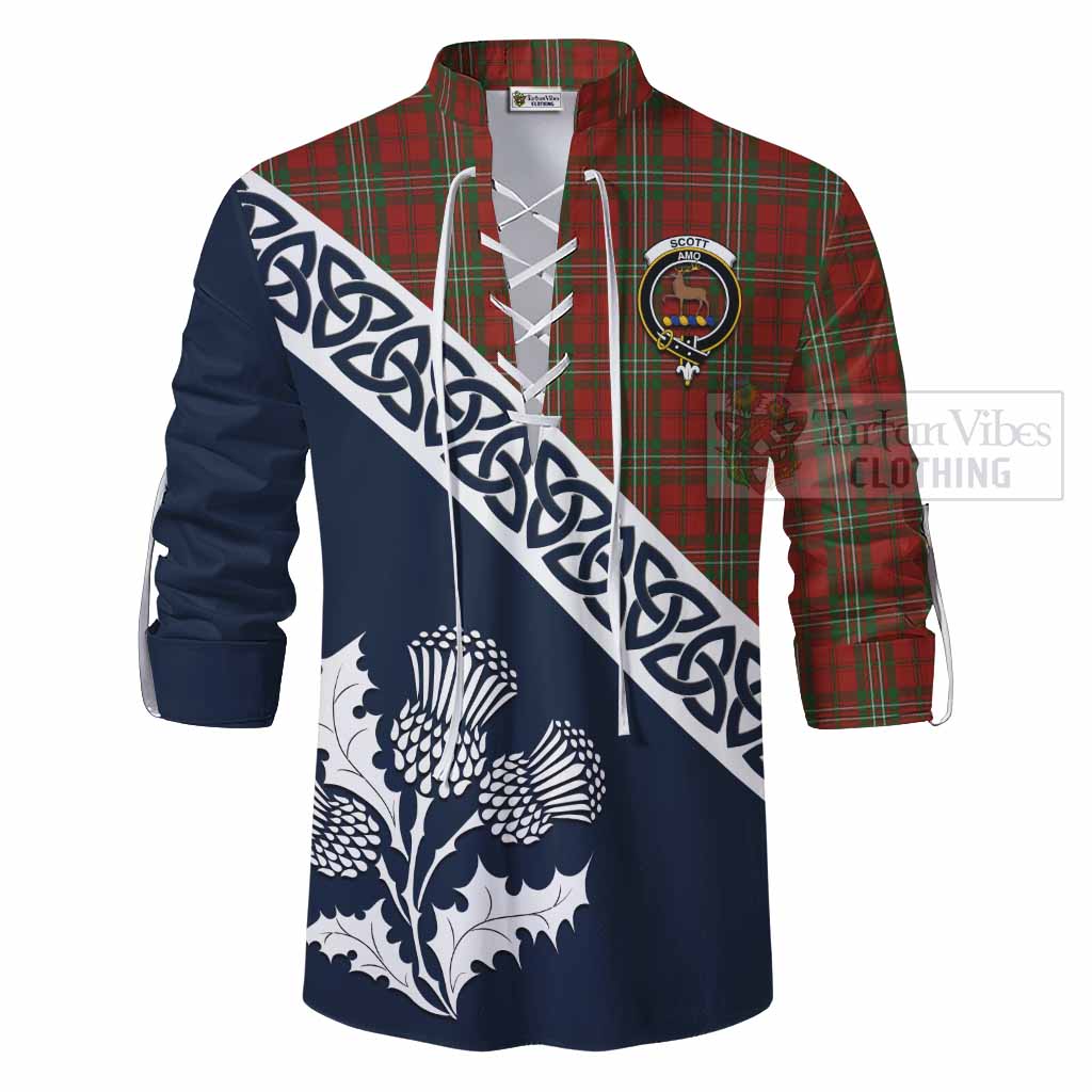 Scott Tartan Ghillie Kilt Shirt Featuring Thistle and Scotland Map - Tartan Vibes Clothing