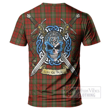 Scott Tartan T-Shirt with Family Crest Celtic Skull Style