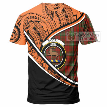 Scott Crest Tartan T-Shirt with Polynesian Vibes Style - Orange Version