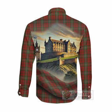 Scott Tartan Family Crest Long Sleeve Button Shirt with Scottish Ancient Castle Style Men's Shirt - Tartan Vibes Clothing