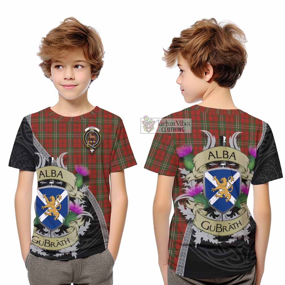 Scott Tartan Family Crest Kid T-Shirt Lion Rampant Royal Thistle Shield Celtic Inspired - Tartan Vibes Clothing