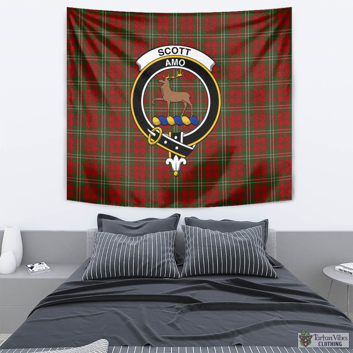 Tartan Vibes Clothing Scott Tartan Tapestry Wall Hanging and Home Decor for Room with Family Crest