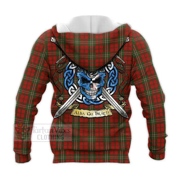 Scott Tartan Knitted Hoodie with Family Crest Celtic Skull Style