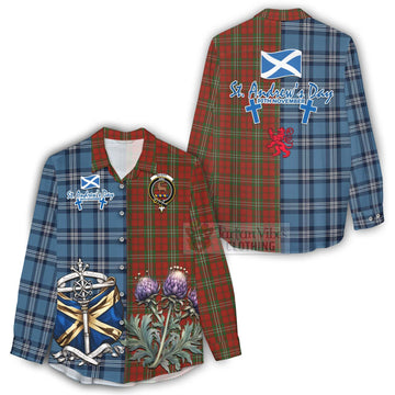 Scott Tartan Women's Casual Shirt Happy St. Andrew's Day Half Tartan Style