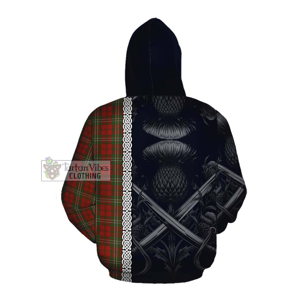 Scott Tartan Cotton Hoodie with Family Crest Cross Sword Thistle Celtic Vibes Pullover Hoodie - Tartan Vibes Clothing