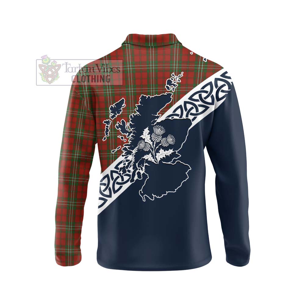 Tartan Vibes Clothing Scott Tartan Long Sleeve Polo Shirt Featuring Thistle and Scotland Map