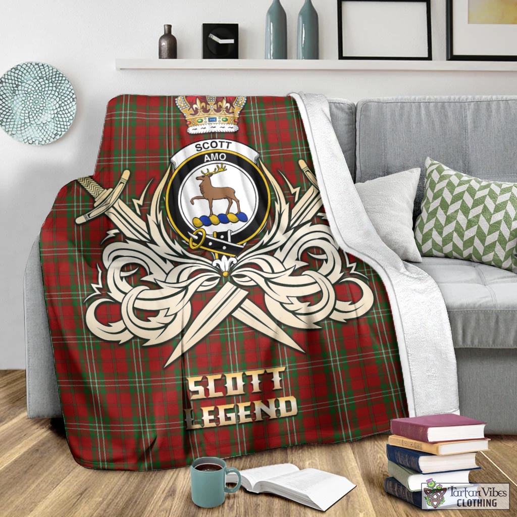 Tartan Vibes Clothing Scott Tartan Blanket with Clan Crest and the Golden Sword of Courageous Legacy