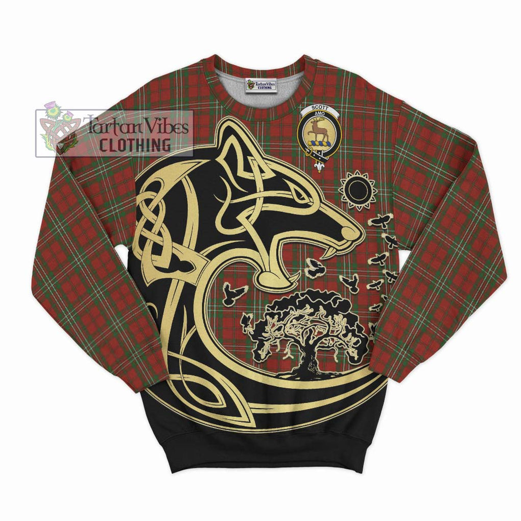 Scott Tartan Sweatshirt with Family Crest Celtic Wolf Style - Tartan Vibes Clothing