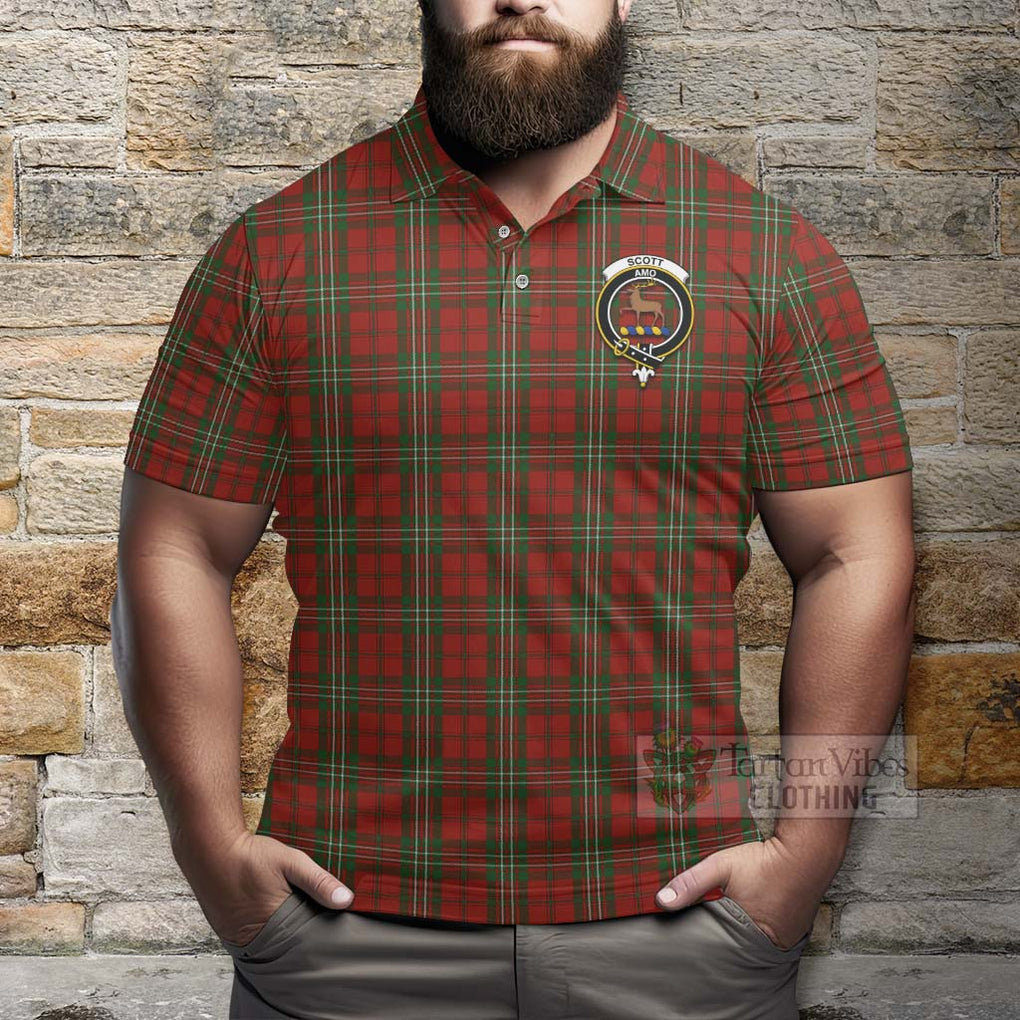 Tartan Vibes Clothing Scott Tartan Polo Shirt with Family Crest and Bearded Skull Holding Bottles of Whiskey