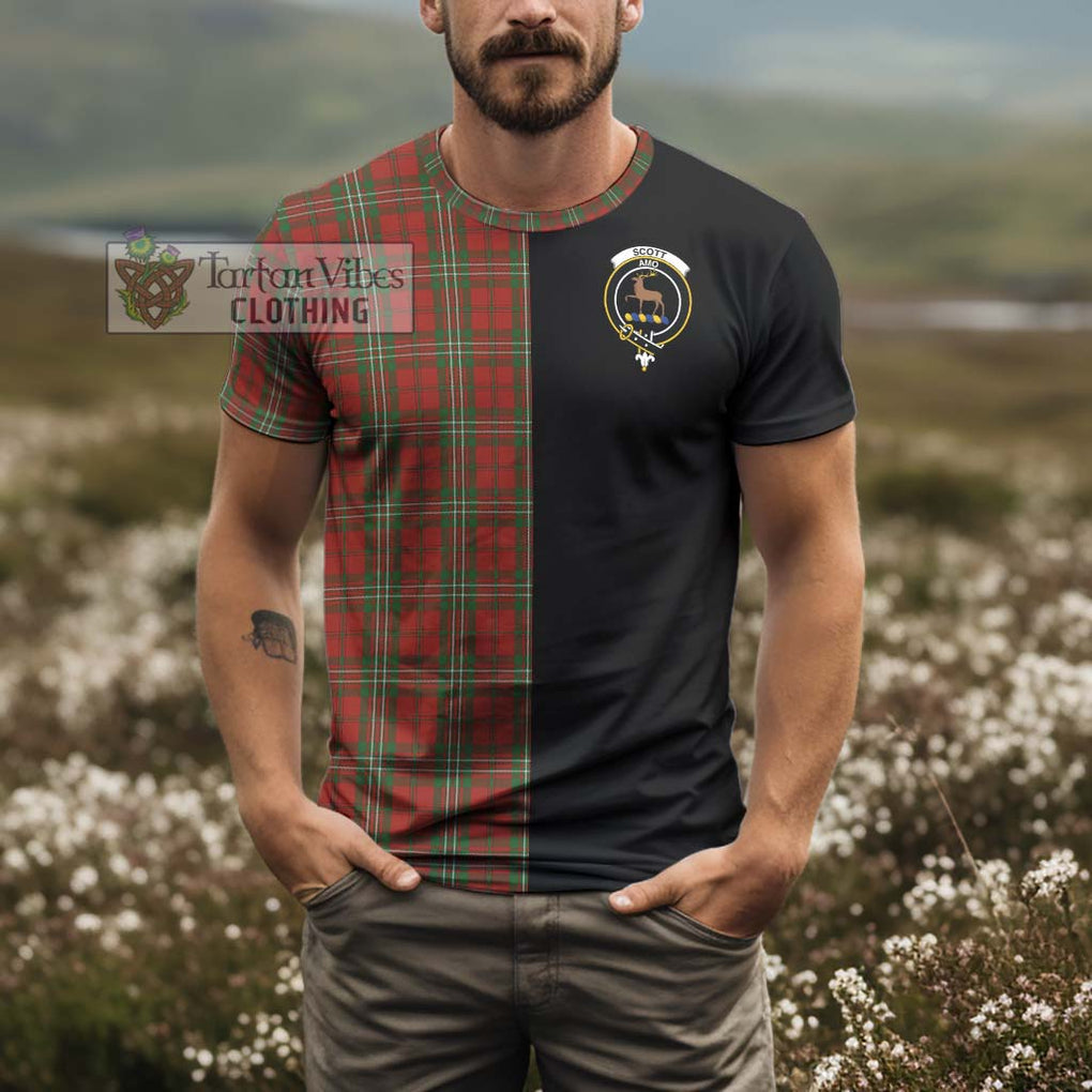 Scott Tartan T-Shirt with Family Crest and Half Of Me Style - Tartanvibesclothing Shop