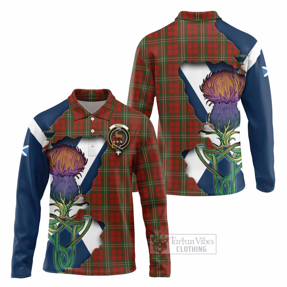 Scott Tartan Family Crest Long Sleeve Polo Shirt Scottish Thistle Celtic Inspired - Tartan Vibes Clothing