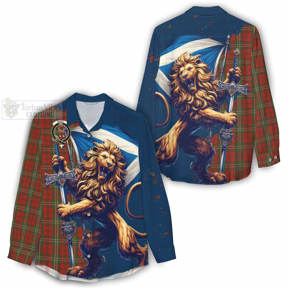 Tartan Vibes Clothing Scott Tartan Family Crest Women's Casual Shirt with Scottish Majestic Lion