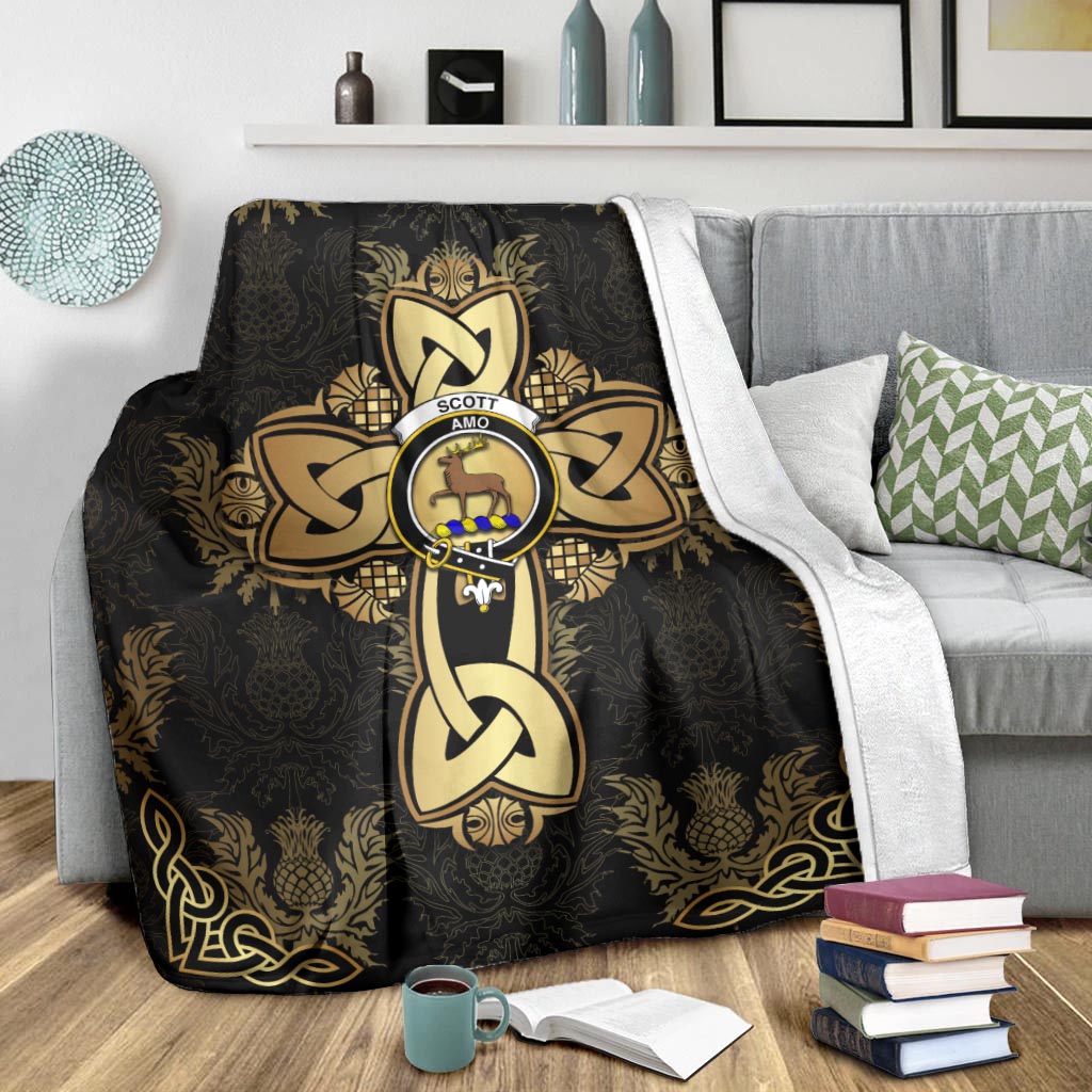 Scott Clan Blanket Gold Thistle Celtic Style - Tartanvibesclothing