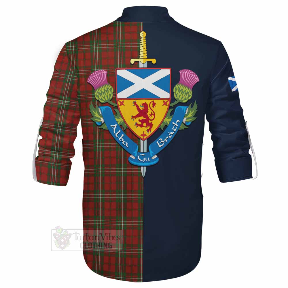 Scott Tartan Ghillie Kilt Shirt Alba with Scottish Lion Royal Arm Half Style - Tartan Vibes Clothing