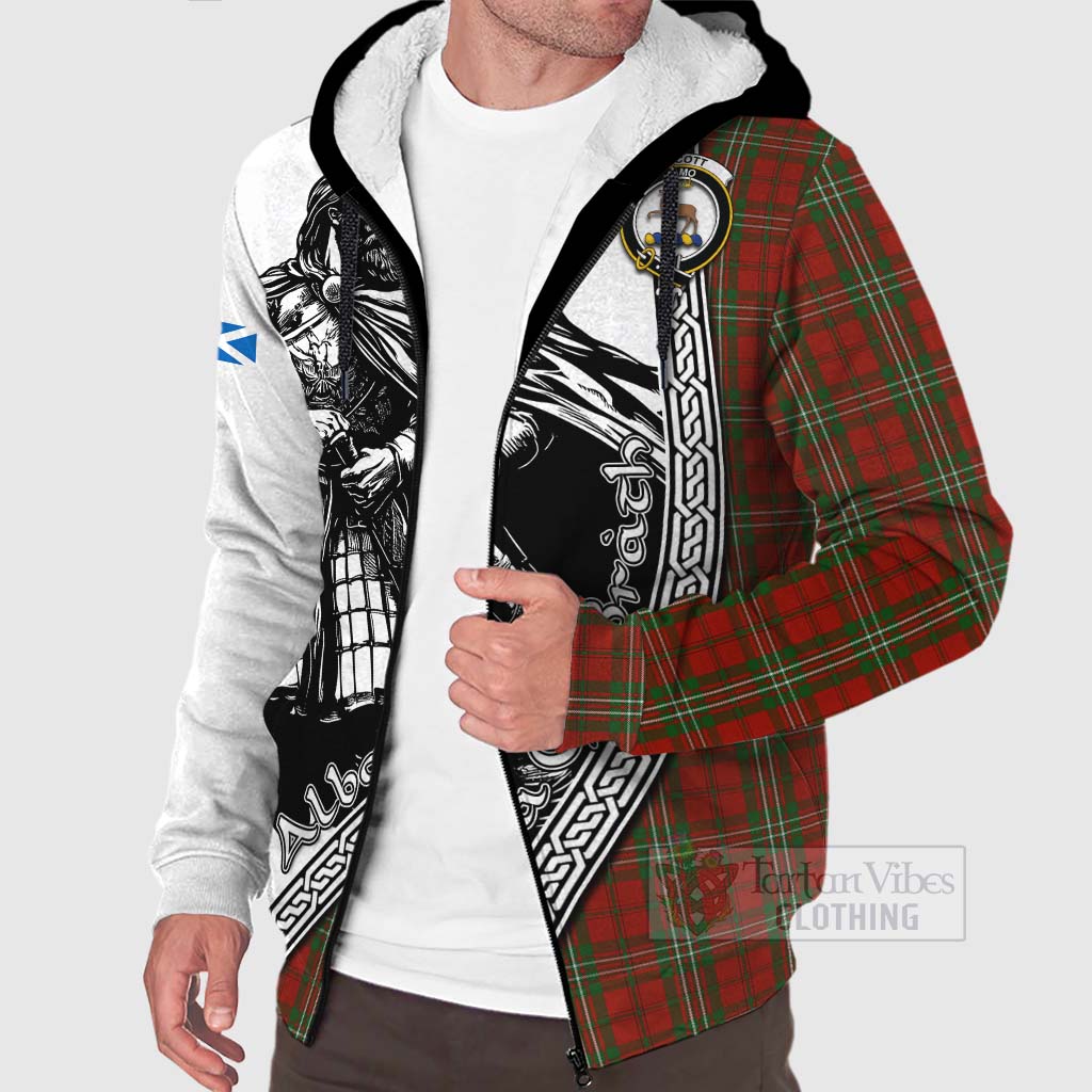 Tartan Vibes Clothing Scott Tartan Clan Crest Sherpa Hoodie with Highlander Warrior Celtic Style