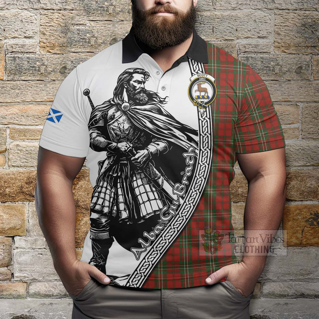 Scott Tartan Clan Crest Polo Shirt with Highlander Warrior Celtic Style - Tartan Vibes Clothing