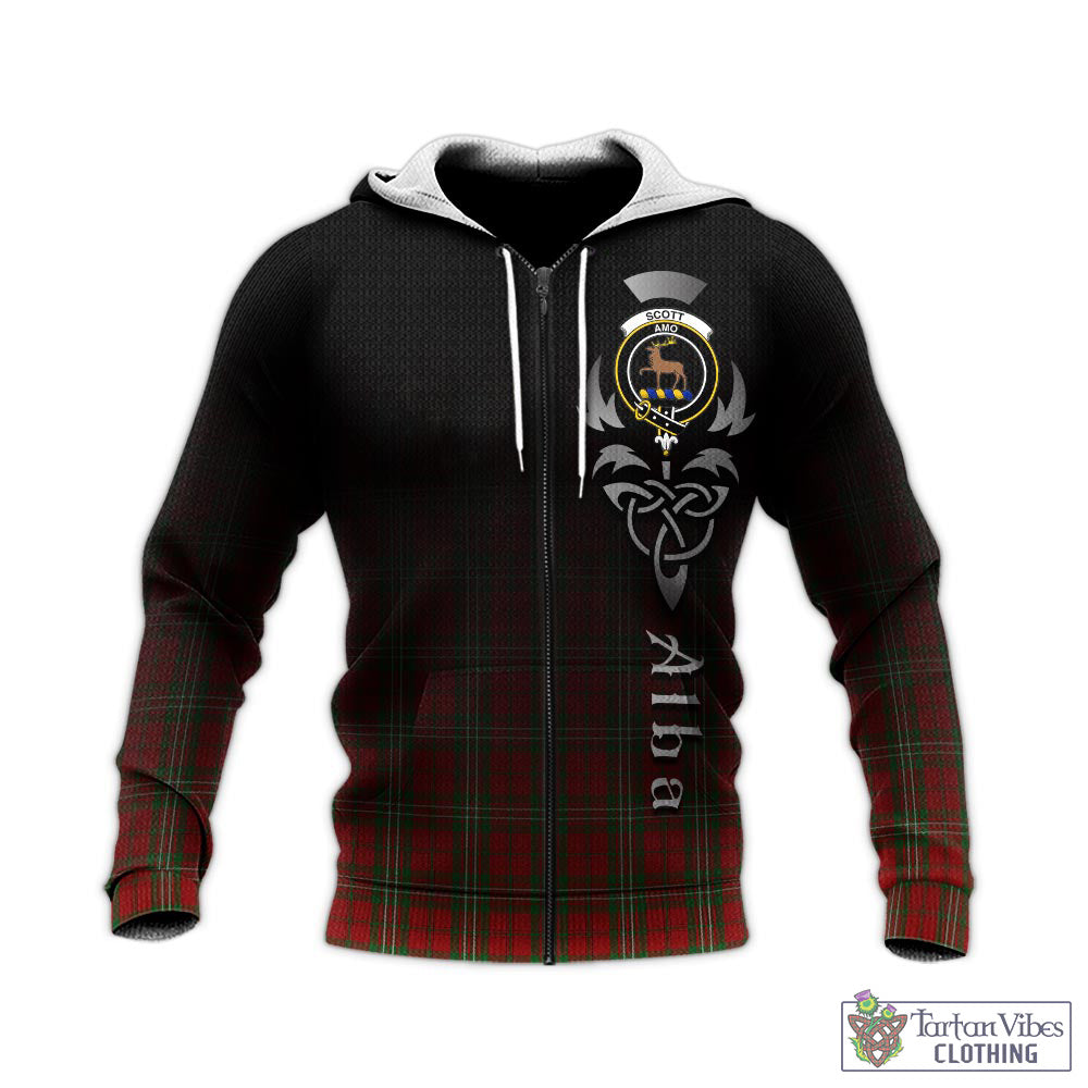 Tartan Vibes Clothing Scott Tartan Knitted Hoodie Featuring Alba Gu Brath Family Crest Celtic Inspired