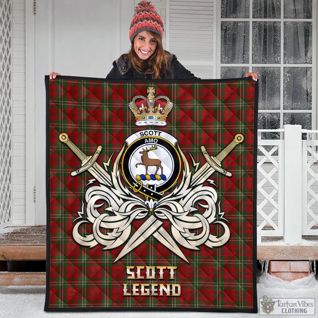 Tartan Vibes Clothing Scott Tartan Quilt with Clan Crest and the Golden Sword of Courageous Legacy