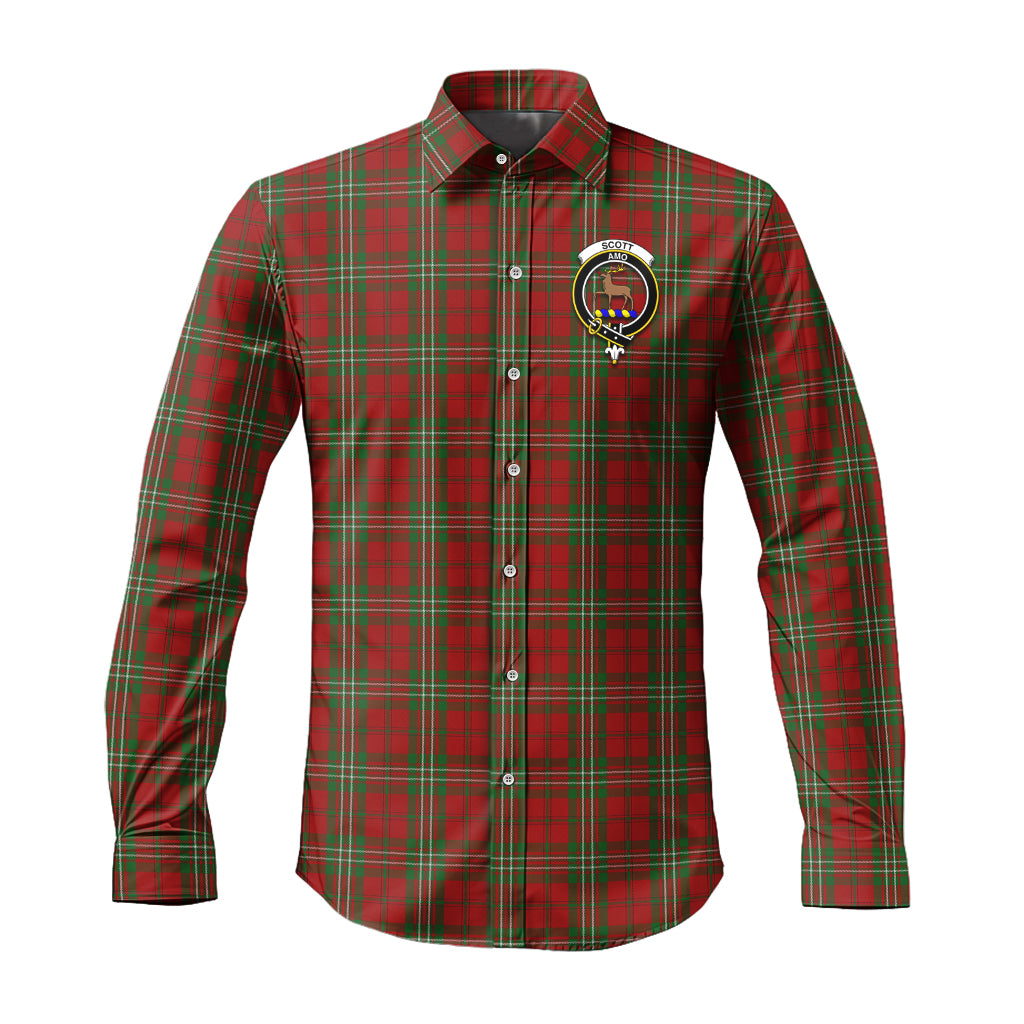 Scott Tartan Long Sleeve Button Up Shirt with Family Crest Men's Shirt - Tartan Vibes Clothing
