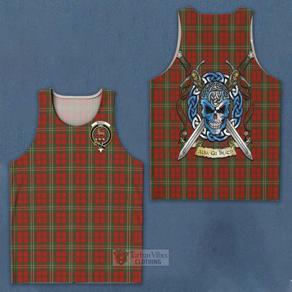 Tartan Vibes Clothing Scott Tartan Men's Tank Top with Family Crest Celtic Skull Style