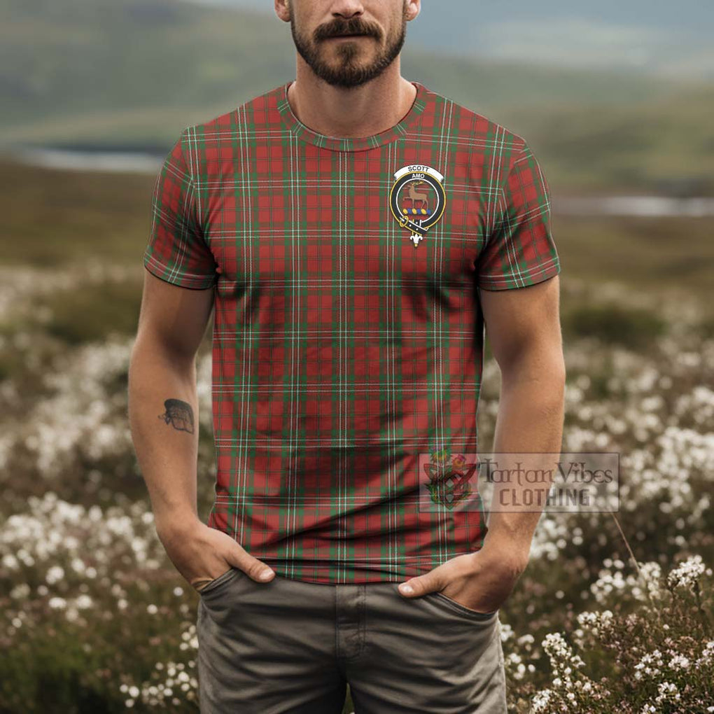 Tartan Vibes Clothing Scott Tartan T-Shirt with Family Crest and Bearded Skull Holding Bottles of Whiskey