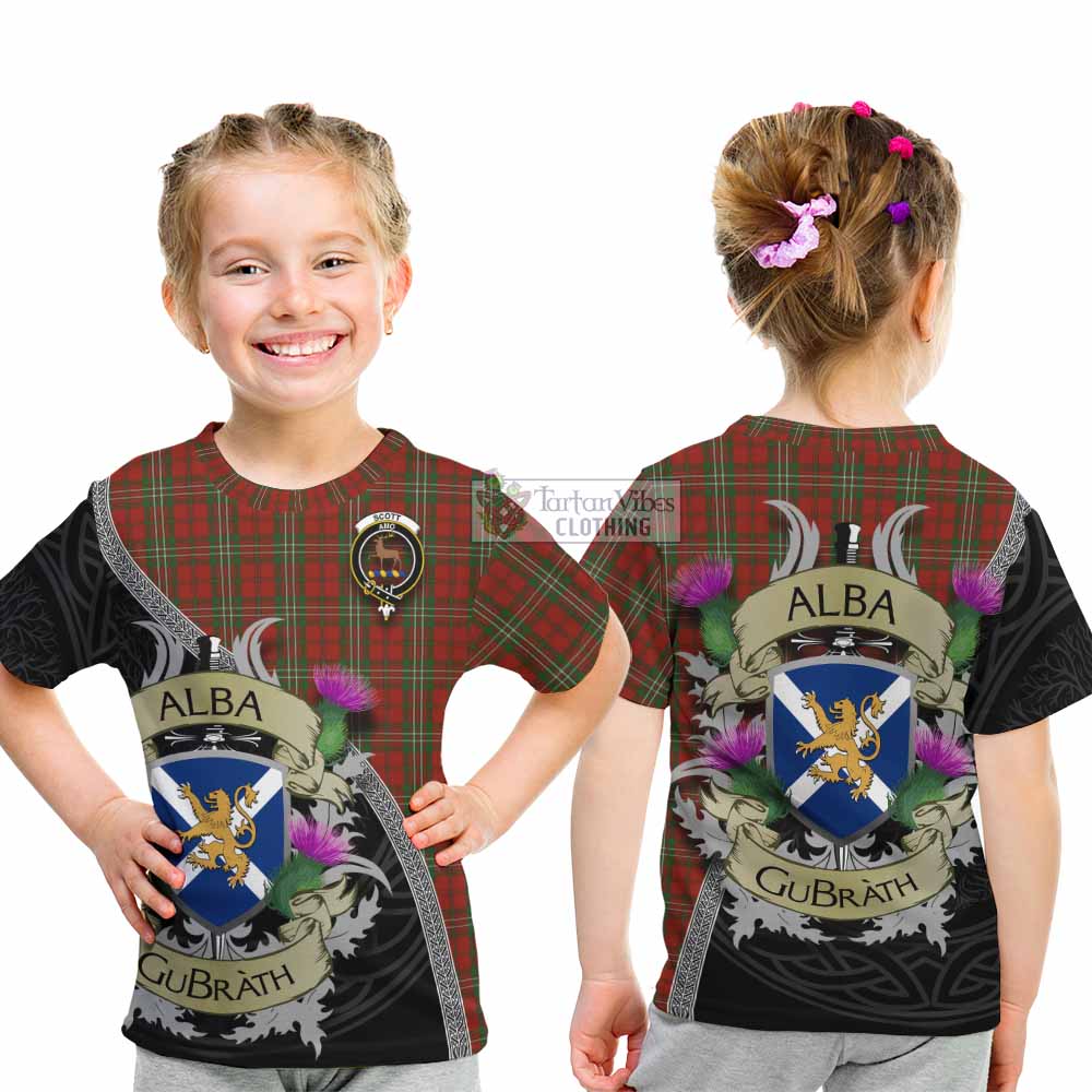 Scott Tartan Family Crest Kid T-Shirt Lion Rampant Royal Thistle Shield Celtic Inspired - Tartan Vibes Clothing