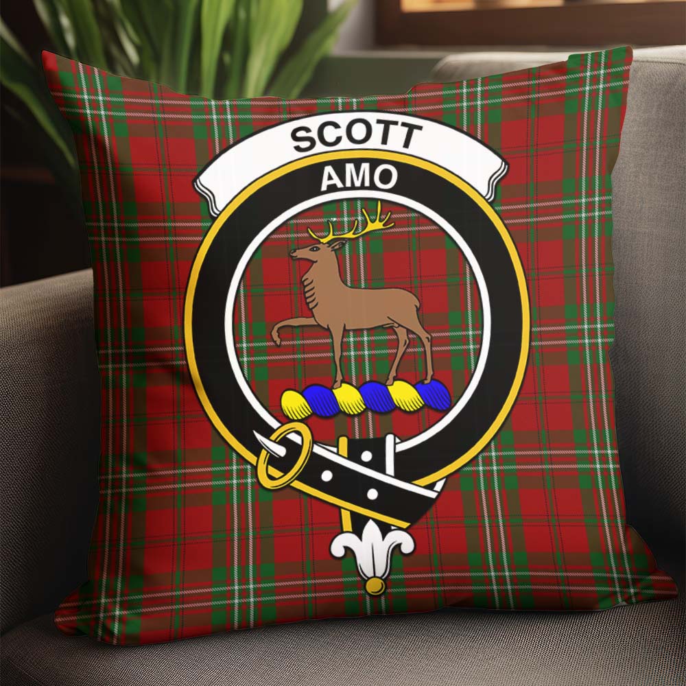 Scott Tartan Pillow Cover with Family Crest - Tartanvibesclothing