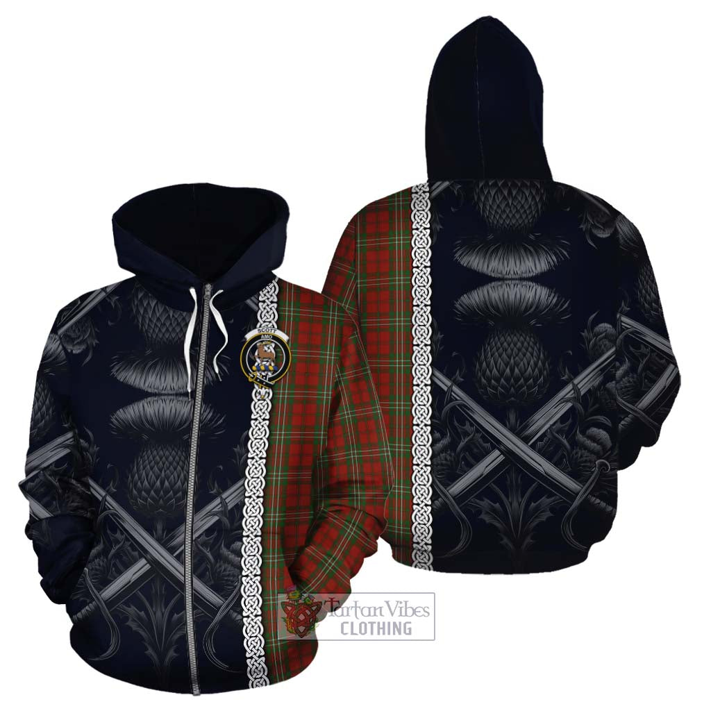 Scott Tartan Cotton Hoodie with Family Crest Cross Sword Thistle Celtic Vibes Zip Hoodie - Tartan Vibes Clothing