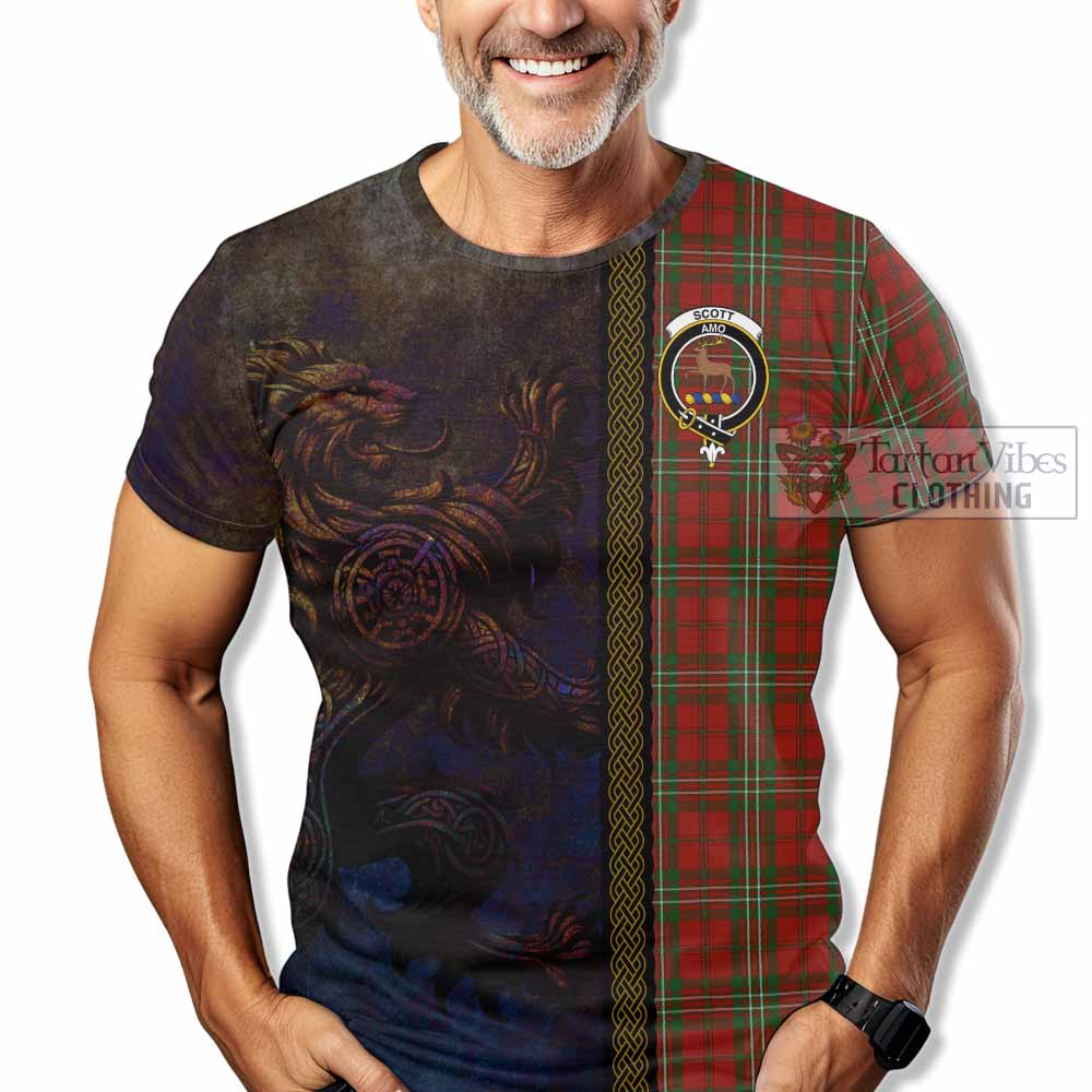 Scott Tartan Family Crest T-Shirt Alba Gu Brath Be Brave Lion Ancient Style - Tartan Vibes Clothing