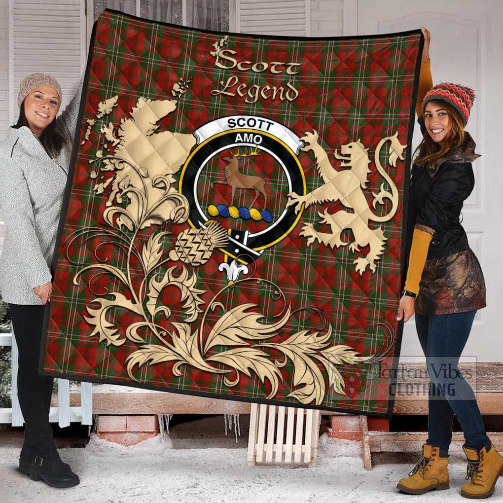 Tartan Vibes Clothing Scott Tartan Quilt with Family Crest and Scottish Symbol Style