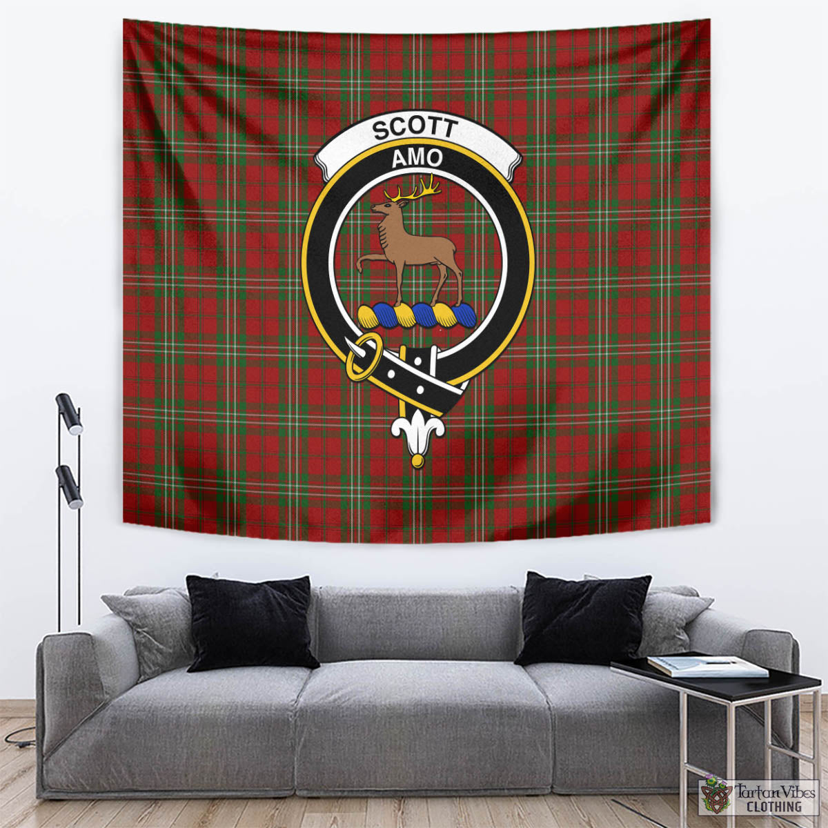 Tartan Vibes Clothing Scott Tartan Tapestry Wall Hanging and Home Decor for Room with Family Crest