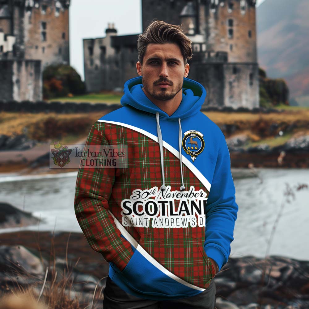 Tartan Vibes Clothing Scott Family Crest Tartan Cotton Hoodie Celebrate Saint Andrew's Day in Style