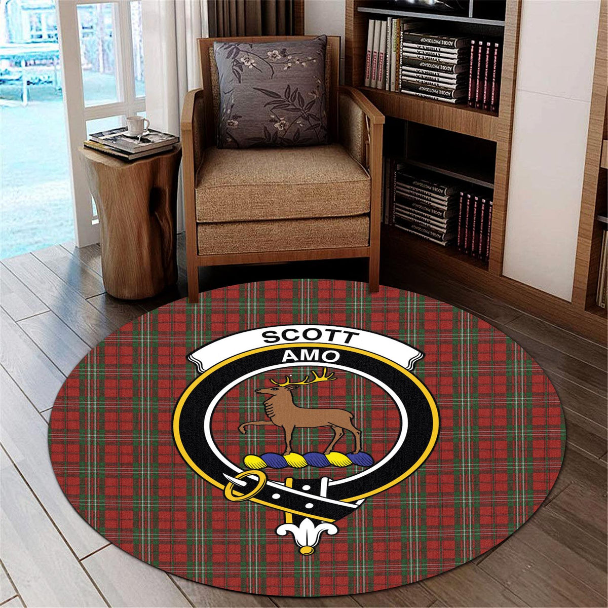 Scott Tartan Round Rug with Family Crest - Tartan Vibes Clothing