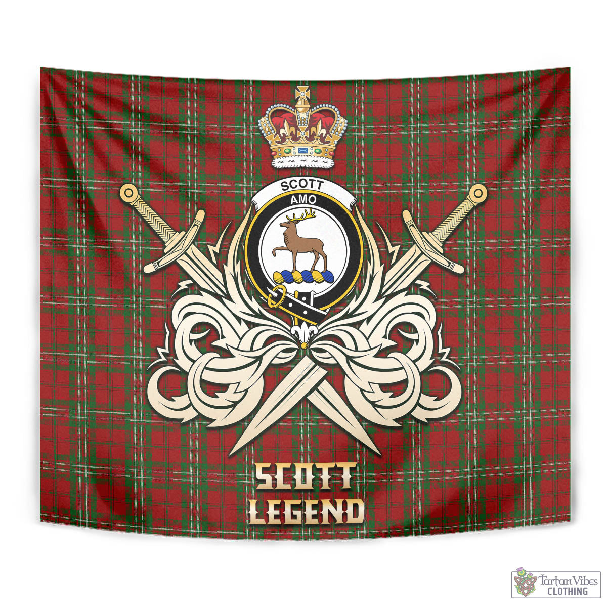 Tartan Vibes Clothing Scott Tartan Tapestry with Clan Crest and the Golden Sword of Courageous Legacy