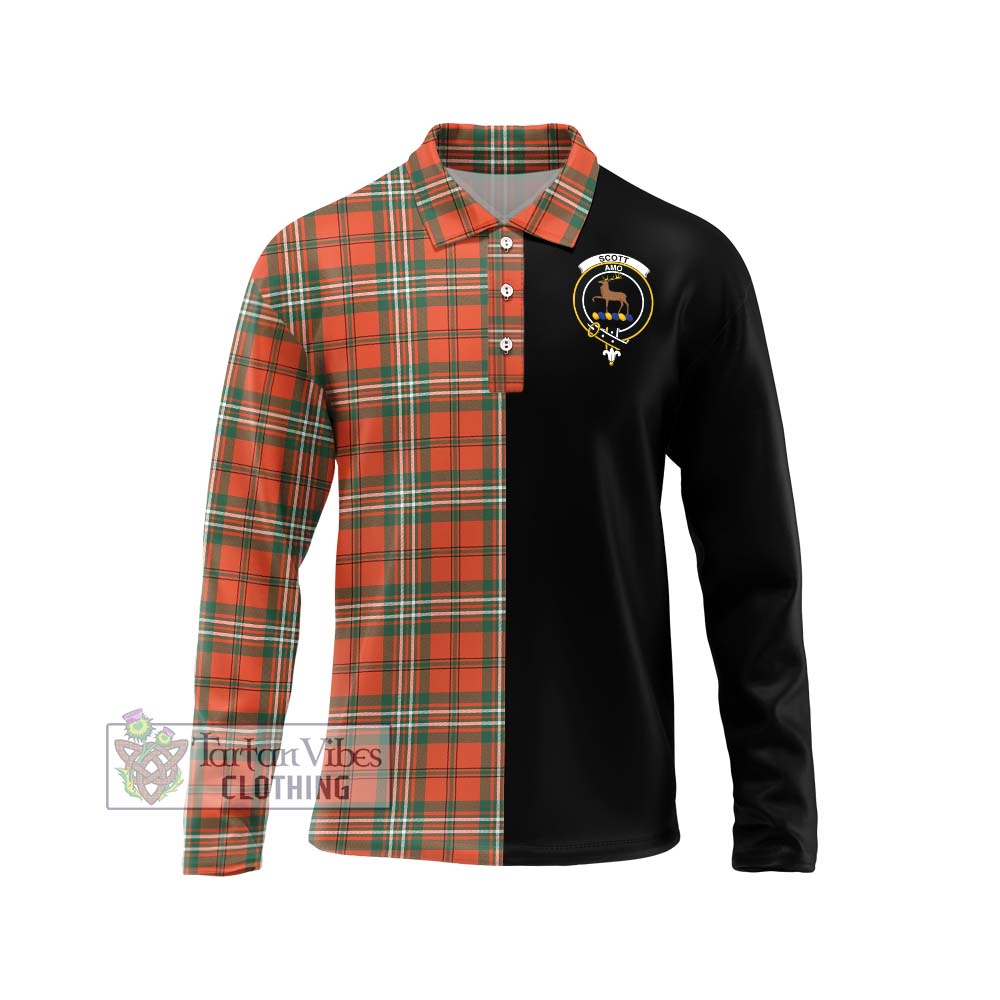 Scott Ancient Tartan Long Sleeve Polo Shirt with Family Crest and Half Of Me Style Unisex - Tartanvibesclothing Shop