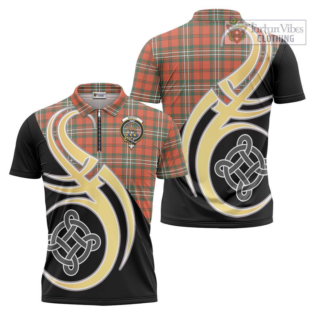 Tartan Vibes Clothing Scott Ancient Tartan Zipper Polo Shirt with Family Crest and Celtic Symbol Style