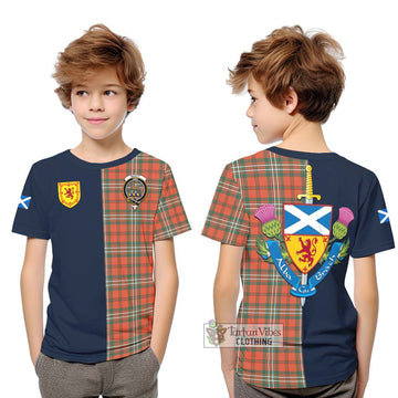 Scott Ancient Tartan Kid T-Shirt Alba with Scottish Lion Royal Arm Half Style