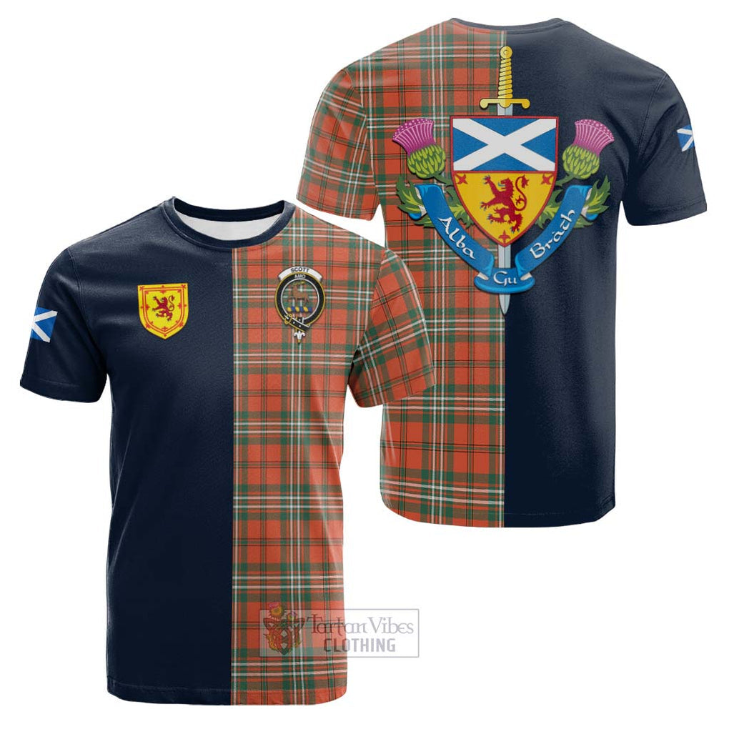 Tartan Vibes Clothing Scott Ancient Tartan Cotton T-shirt with Scottish Lion Royal Arm Half Style