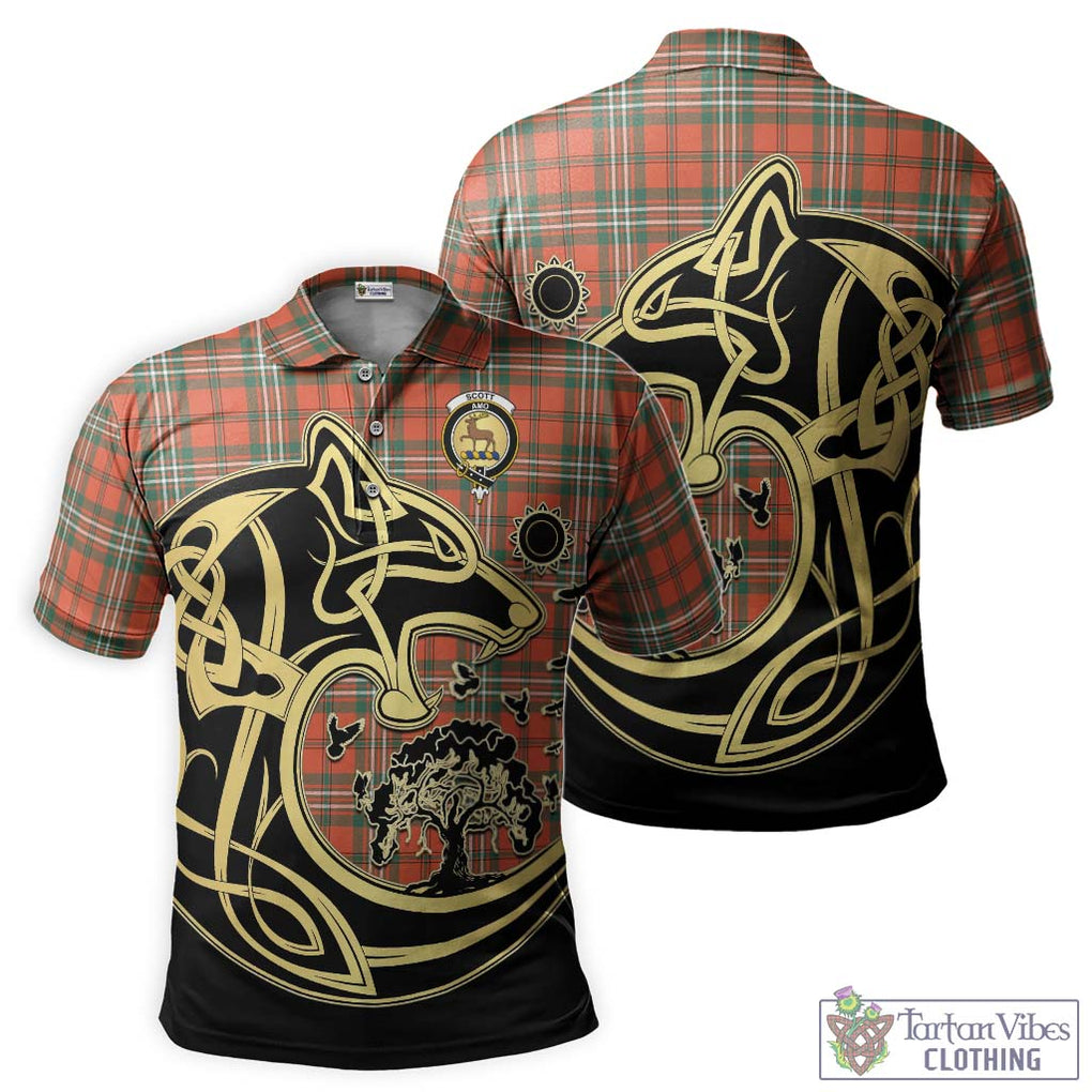 Scott Ancient Tartan Polo Shirt with Family Crest Celtic Wolf Style Kid - Tartanvibesclothing Shop