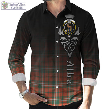 Scott Ancient Tartan Long Sleeve Button Up Featuring Alba Gu Brath Family Crest Celtic Inspired