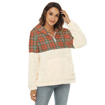 Scott Ancient Tartan Women's Borg Fleece Hoodie With Half Zip