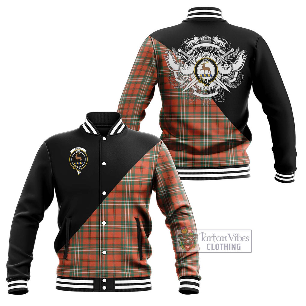 Scott Ancient Tartan Baseball Jacket with Family Crest and Military Logo Style Unisex - Tartanvibesclothing Shop