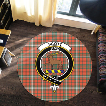 Scott Ancient Tartan Round Rug with Family Crest