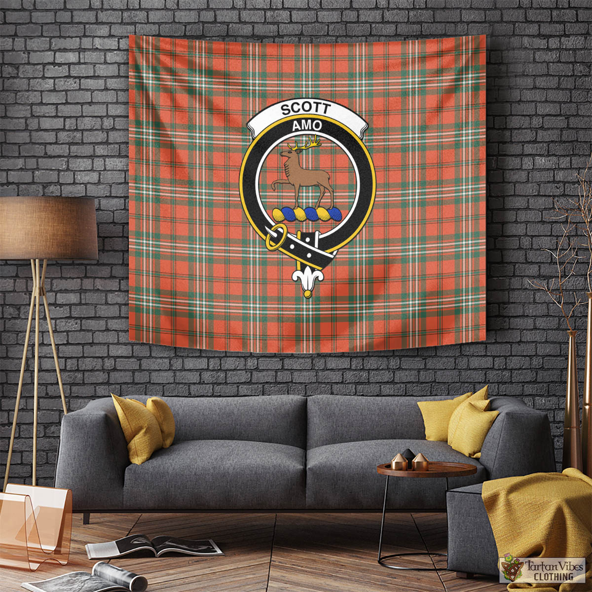 Tartan Vibes Clothing Scott Ancient Tartan Tapestry Wall Hanging and Home Decor for Room with Family Crest