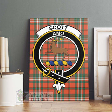 Scott Ancient Tartan Canvas Print Wall Art with Family Crest