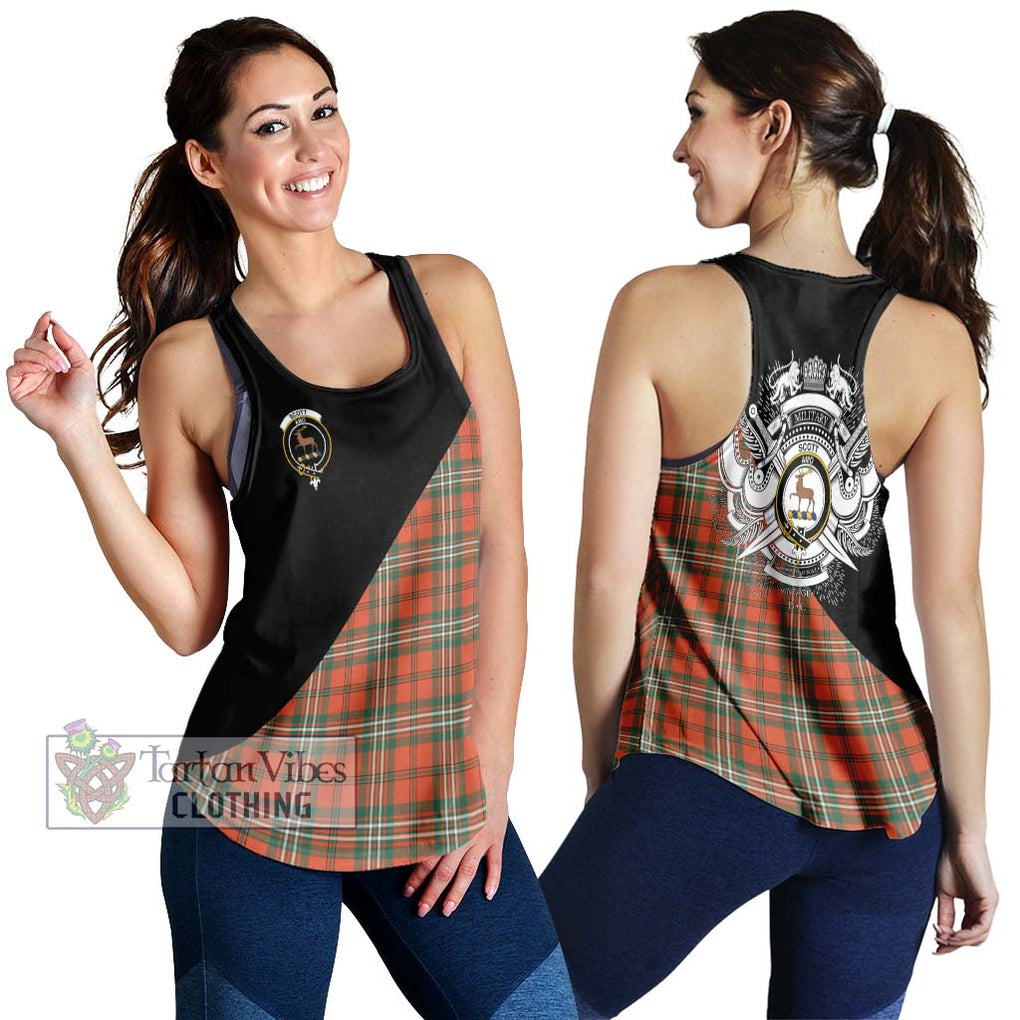 Scott Ancient Tartan Women's Racerback Tanks with Family Crest and Military Logo Style 4XL - Tartanvibesclothing Shop