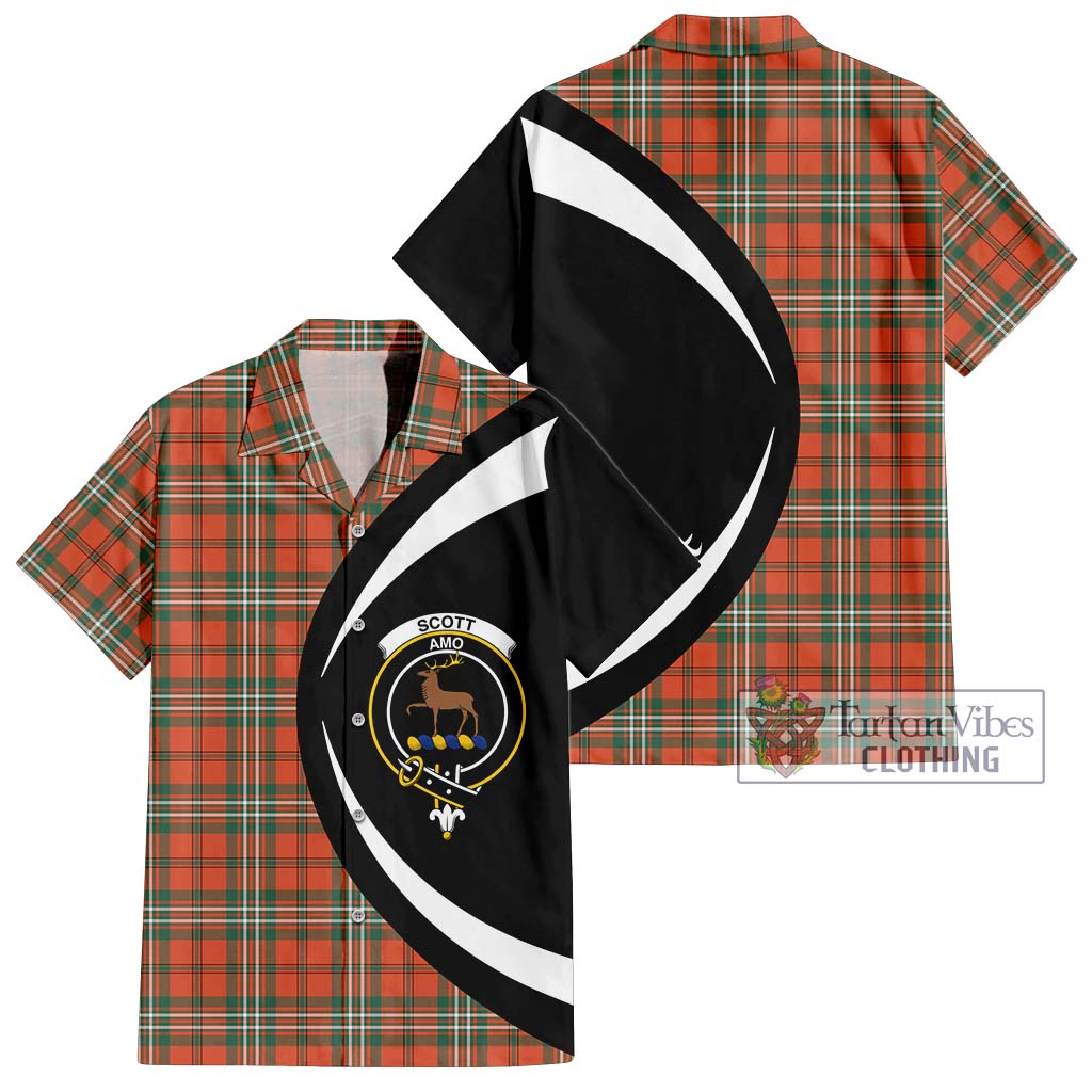 Scott Ancient Tartan Short Sleeve Button Up with Family Crest Circle Style Kid - Tartan Vibes Clothing