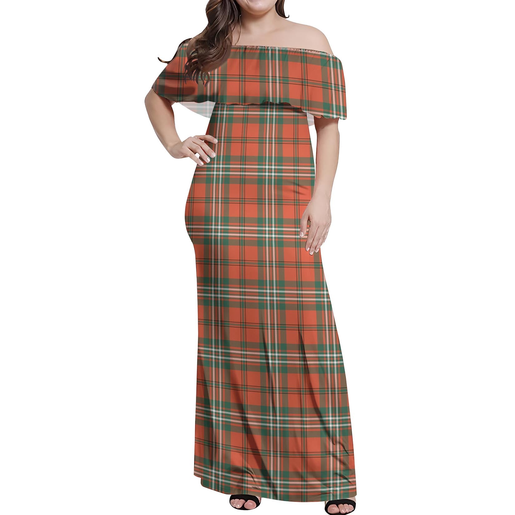 Scott Ancient Tartan Off Shoulder Long Dress Women's Dress - Tartanvibesclothing